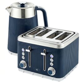Glythor Dark Blue Stainless Steel Kettle and Toaster Set - 15.5cm