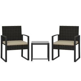 Elmmont Khaki PE Rattan 3 Pieces Garden Furniture Set - 55cm