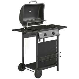 Caviva Black Fabric 2 Burner Gas Barbecue Grill with Side Tables - 99cm