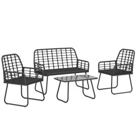 Rosmore Black 4 Pieces Rattan Garden Furniture Set - 106cm
