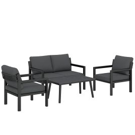 Yorlyne Dark Grey Aluminium 4 Seater Rattan Garden Furniture Set - 67cm