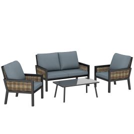 Yorlyne Grey 4 Seater Rattan Garden Furniture Set - 68cm