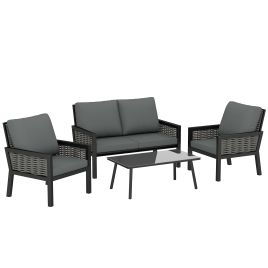 Yorlyne Dark Grey 4 Seater Rattan Garden Furniture Set - 68cm