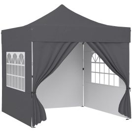 Belmore Dark Grey Metal 3x3m Pop Up Gazebo with Sidewalls - 300cm
