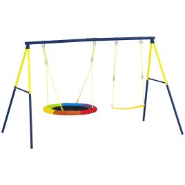 Ashix Multi-colour Metal Kids Swing Set with Double Swings - 160cm