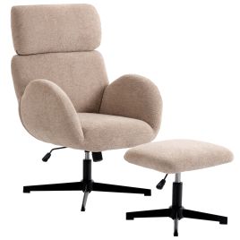 Rosmoor Velvet Swivel Chair with Footstool Set - Light Brown