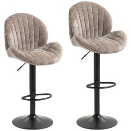 Priglen Brown Chenille Bar Stool Set of 2 - 48cm