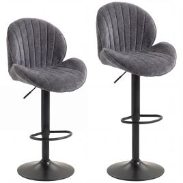 Priglen Grey Chenille Bar Stool Set of 2 - 48cm