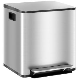 Browold Silver Stainless Steel Dual Compartment Rubbish Bin 30L - 36.7cm