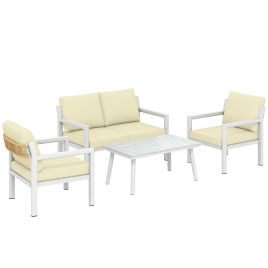 Yorlyne Brown Aluminium 4 Seater Rattan Garden Furniture Set - 67cm