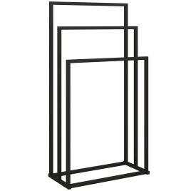 Luxion Black Steel Bathroom Towel Rail Holder with 3 Bars - 45cm