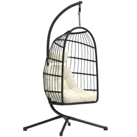 Chehall Cream White PE Rattan Hammock Swing Chair - 101cm