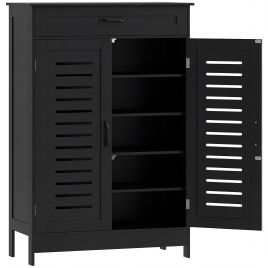 Rosheir Black MDF Shoe Cabinet with Drawer Storage - Large-sized - 78cm