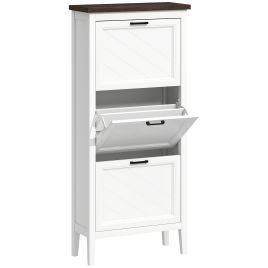 Checote White MDF Shoe Cabinet with 3 Flip Drawers - Tall Cabinet - 60cm