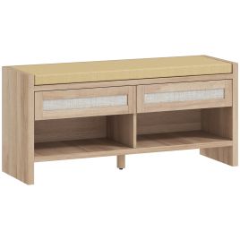 Jarex Oak PE Rattan Shoe Bench with 2 Rattan Drawers - Medium-sized - 105cm