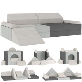 Valwood Velvet 12 Pieces Kids Play Sofa Modular Set - Grey