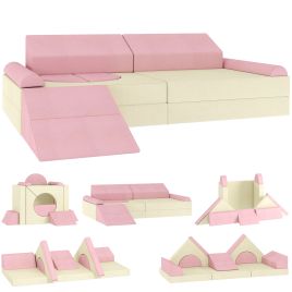 Valwood Velvet Kids Play 12 Pieces Sofa Modular Set - Light Pink