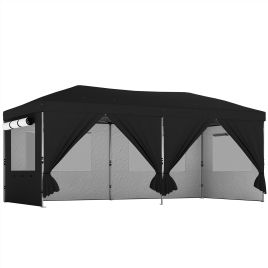 Dorloft Black Metal 3x6m Pop Up Canopy with UV50+ Protection Gazebo with 6 Sidewalls - 297cm