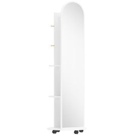 Checarr White Coat Rack with Full Length Mirror - 50cm