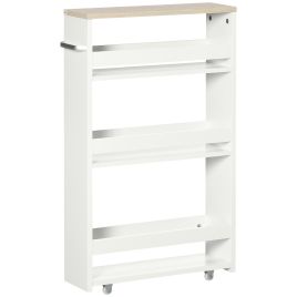 Aurara White MDF 4-Tier Storage Trolley on Wheels and Handle - 48cm