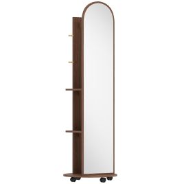 Checarr Brown Coat Rack with Full Length Mirror - 50cm