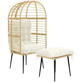 Dalbyrn Cream White PE Rattan Garden Egg Chair with Footstool Set - 76cm