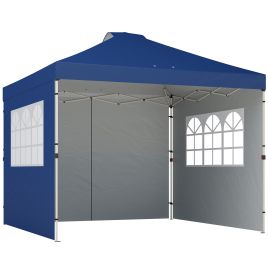 Dordene Dark Blue Metal Gazebo Waterproof Height Adjustable Canopy with 3 Sidewalls Wheeled Bag - 297cm
