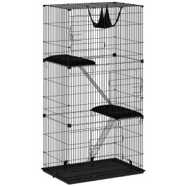 CAPEL 3 Tier Indoor Metal Cat Cage with Hammock, Platforms, Tray and Cushions for 1 to 2 Kittens - Black