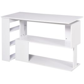 White Wood Corner Computer Desk Bookshelf - 110cm