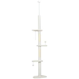 LULWORTH 225 to 255 cm Adjustable Cat Climbing Tower with Scratching Posts and Play Balls - Beige