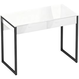 BARLOW High Gloss Work Table with Storage Drawers - White and Black