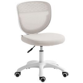 KENSINGTON Armless Mesh Office Chair with Adjustable Height and Swivel Wheels - Grey and White