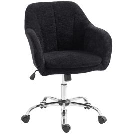 SOLVAR Snow Flannel Swivel Makeup and Office Chair with Tub Back - Black