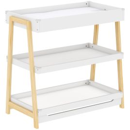LEWES Baby Changing Table with Waterproof Mat and 2 Storage Shelves - White and Natural Wood