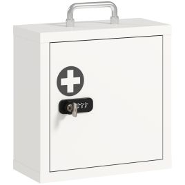 BAWTRY 2 Tier Stainless Steel Medicine Cabinet with Combination and Key Lock - White and Grey