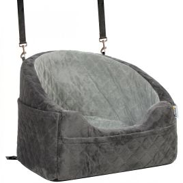 BERKHAMSTED Washable Dog Booster Car Seat with Cushion, Seat Belt and Pockets for Dogs under 10 kg - Grey