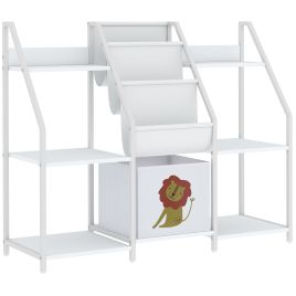 WOODLEIGH Kids Bookshelf with 3 Tier Sling Book Rack and Fabric Storage Drawer - White