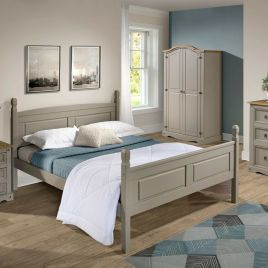 Corona Bed Frame Solid Pine High End Double 4ft6 - Grey Wax