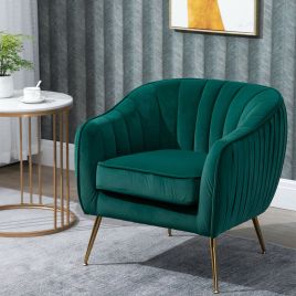Flocking Wood Leg Polyester Fabric Single Armchair - Green