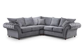 Raymond Fullback Round Buttoned Scroll Arms Large Corner Sofa - Grey