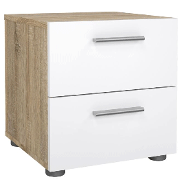 PEMBROKE Bedside Table with 2 Drawers - Oak with White High Gloss