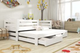KREMAR 2 Drawers Storage Wooden Double Bed with Trundle and Bonnell Foam Mattress - White