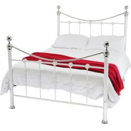 Cambridge Elegant Chrome Metal Bed Frame - 4ft Small Double - White