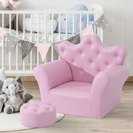 PU Leather Children Sofa Set With Free Footstool - Pink