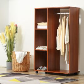 Mobile Open Single Wardrobe Shelves With Clothes Hanging Rail - Walnut