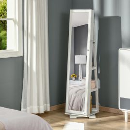 Freestanding Floor Mirror With Lockable Jewellery Cabinet - White
