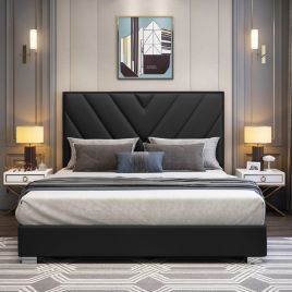Deana Plush Velvet Fabric Bed, Black Colour - 5 Sizes