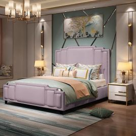 Elixa Plush Velvet Fabric Bed, Pink Colour - 5 Sizes