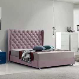 Ondra Plush Velvet Fabric Bed, Pink Colour - 5 Sizes