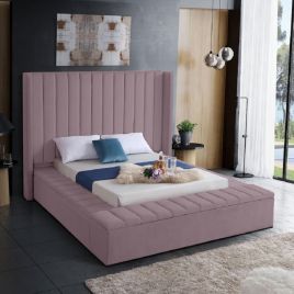 Kensington Plush Velvet Fabric Bed, Pink Colour - 5 Sizes